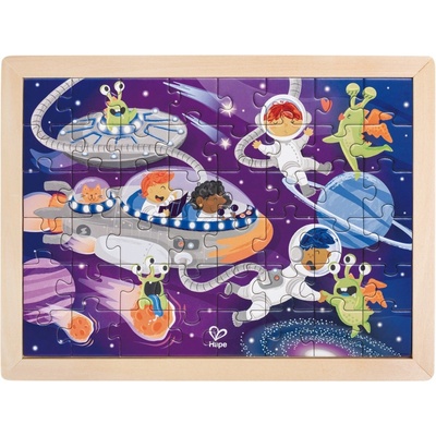 Hape Дървен пъзел Hape - Космически приятели, 48 части (H1644)