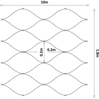 Lanková sieť, 1,8 x 10 m, oko 200 x 200 mm, ø 2 mm, AISI 316