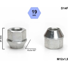 Kolová matice M12x1,5 kuželová otevřená, klíč 19, D14F výška 21 mm