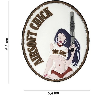 Gumová nášivka 101 Inc nápis Airsoft Chick - biela