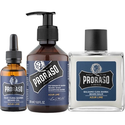 Proraso Azur Lime Kit 3-dielna na bradu a fúzy Olej na bradu a fúzy 30 ml + Balzam na bradu a fúzy 100 ml + Šampón na bradu a fúzy 250 ml darčeková sada