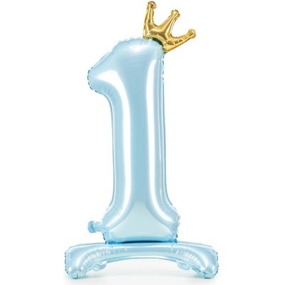 Party Deco FB126M-1-011 Fóliové číslo s podstavou Korunka modrá 84 cm 1