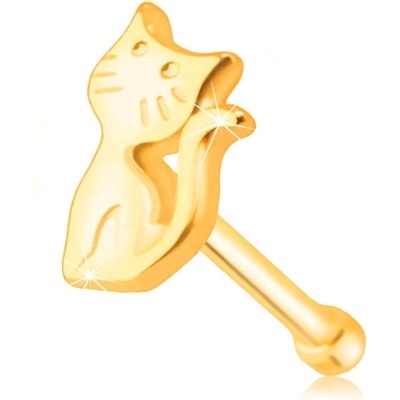Šperky Eshop piercing do nosu ze žlutého zlata kočička se zvednutým ocáskem S2GG229.02