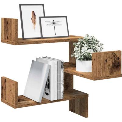 vidaXL Стенни ъглови рафтове 2 бр. старо дърво 40x40x49, 5 см (856607)