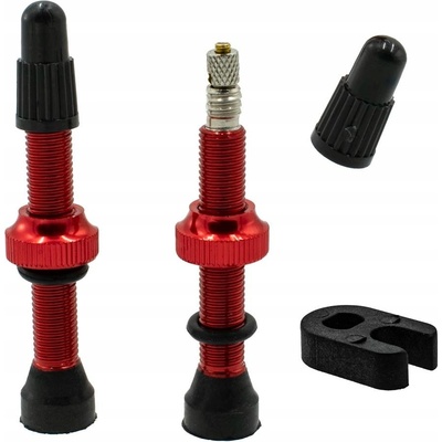 Ventily Presta pre bezdušový systém, 40 mm, červené, 2 ks kľúčov