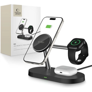 Зарядна станция от Tech-Protect A12 3in1 MagSafe Inductive Charger for Smartphone/Headphones/Smartwatch - Black (6216990211867)