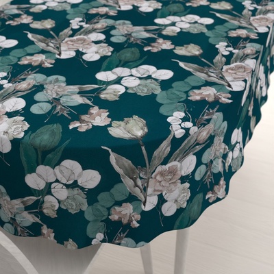 Biante Teflonový oválný ubrus TF-058 Květy s eukalyptem na tmavě zeleném 50x100cm