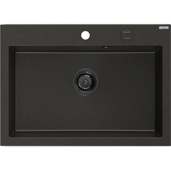 Mexen Elix гранитна мивка с 1 камера 700 x 500 mm, черна/златист металик, черен сифон - 6526701005-75-B (6526701005-75-B)