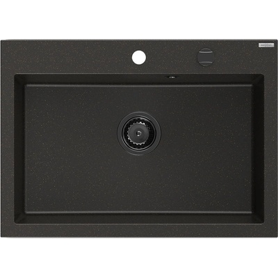 Mexen Elix гранитна мивка с 1 камера 700 x 500 mm, черна/златист металик, черен сифон - 6526701005-75-B (6526701005-75-B)