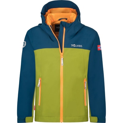TROLLKIDS Детско водоустойчиво яке Trollkids Kid's Telemark Jacket Waterproof jacket - Pear Green / Madeira Blue / Sahara Sunset - размер 122 (EU) (703-3032-1521)