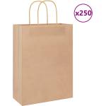vidaXL Хартиени торбички 250 бр с дръжки кафяви 26x12x35 см (4101590)