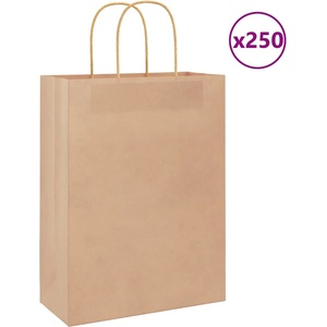 vidaXL Хартиени торбички 250 бр с дръжки кафяви 26x12x35 см (4101590)