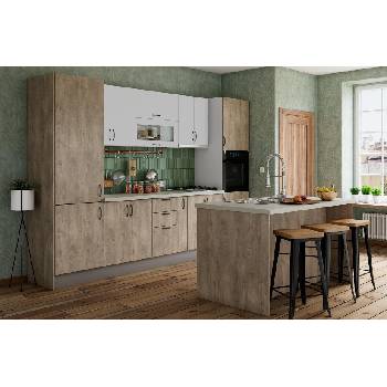 Кухненски комплект Лукс 12 ПДЧ дъб суров и МДФ супер мат бял