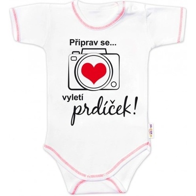 Body krátký rukáv s vtipným textem Baby Nellys Připrav se....vyletí prdíček