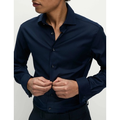 Marks & Spencer Кепрена риза с тесен силует от луксозен памук с двойна маншета Marks & Spencer морскосиня Marks & Spencer | Sin | МЪЖЕ | 14.5