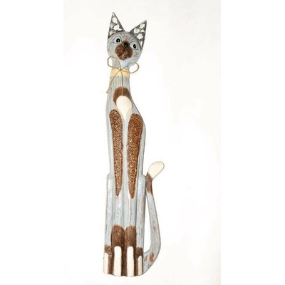 Dřevěná soška KOČKA 62 cm - modrá
