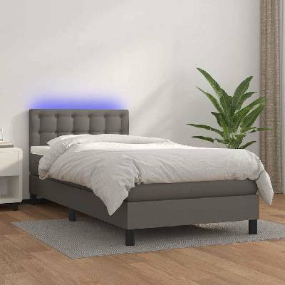 vidaXL 3134195 Boxspring postel s matrací a LED umělá kůže / barva Šedá