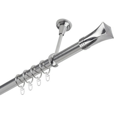 OK-GarnýžeCZ Garnýž kovová jednořadá 25mm Swing nerez 380 cm do stěny / kroužky s háčkem