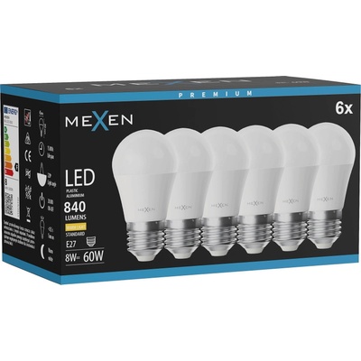 Mexen Nova 6x LED крушка E27, G45, 8W, Топла - 3000K, 840 lm - L101-E27-0830-01x06 (L101-E27-0830-01x06)