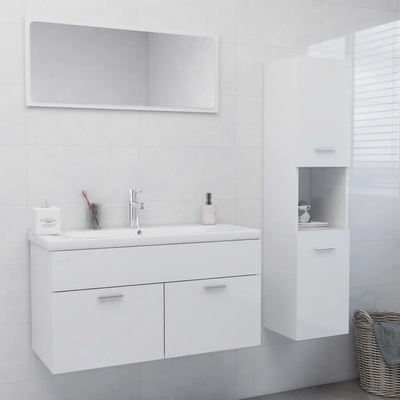 vidaXL Комплект мебели за баня, бял гланц, ПДЧ (3070979)