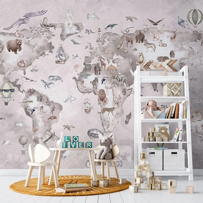 Art Gift Decor Детски Фототапет - Карта с диви животни