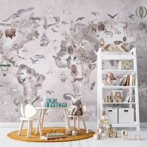Art Gift Decor Детски Фототапет - Карта с диви животни