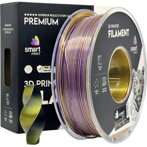 Smart Print FG-S108-E1, 3D нишка, PLA Silk, 1, 75mm, 1000g, трицветен, многоцветен (черно, златно, лилаво) (FG-S108-E1)