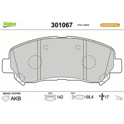 Sada brzdových platničiek kotúčovej brzdy VALEO ESSENTIAL 301067