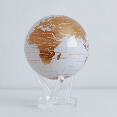 MOVA Biely a zlatý samočinne sa otáčajúci glóbus 8.5in / 21,6cm