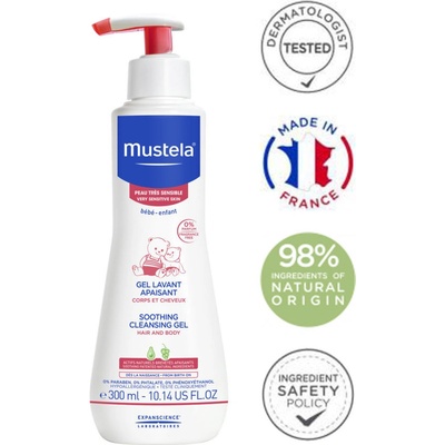 Mustela Bébé Soothing Cleansing Gel zklidňující mycí gel na tělo a vlasy pro děti od narození 300 ml