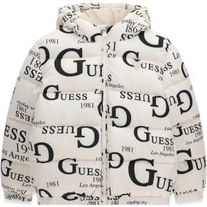 GUESS Детско Oversize кремаво зимно яке с графични лога Guess