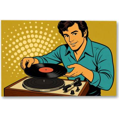 Plakát – Muž s vinylovou deskou u gramofonu 135 × 90 cm Bez rámu Ne Bez rámu