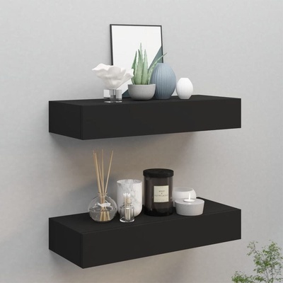 Greatstore Nástěnné police se zásuvkami 2 ks černé 60 x 23,5 x 10 cm MDF
