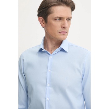 Calvin Klein Риза Calvin Klein мъжка в синьо с кройка по тялото с класическа яка K10K113848 (K10K113848)