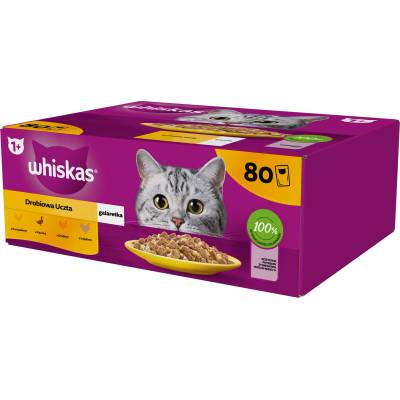 Whiskas Adult пакетче 80 x 85 g Poultry Feast - мокра храна за възрастни котки, в желе (парчета с: пиле, патица, домашни птици, пуйка)