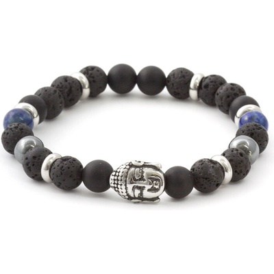 Agato Korálkový náramok z lávového kameňa, achátu a Lapis lazuli MINK115/19