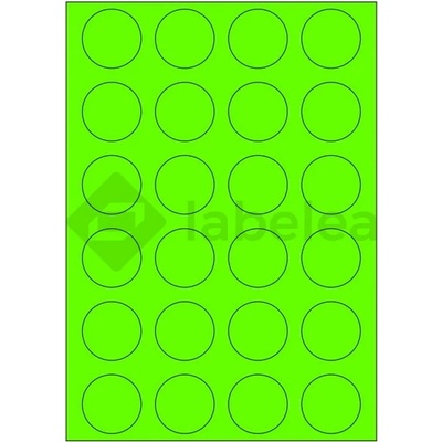 Labelea Samolepiace etikety kruh 40x40 mm signálne farebné papierové, na hárku A4, pre laserovú tlač, Farba etikiet Signálna zelená, Počet hárkov v balení 100 EPY999040SG024S