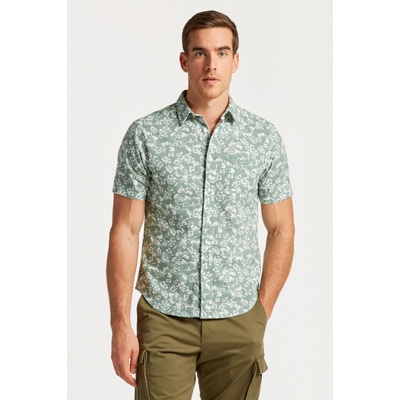 Gant reg floral cotton linen SS shirt zelená