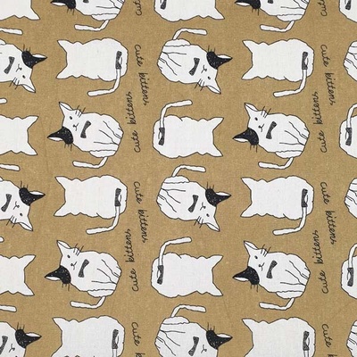Dekoračná látka P0739 horčica, biele mačky, š.155