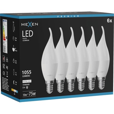 Mexen Nova 6x LED крушка пламък E14, C37, 10W, Неутрална - 4000K, 1055 lm - L106-E14-1040-01x06 (L106-E14-1040-01x06)