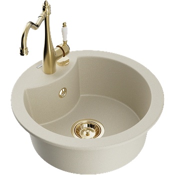 Mexen Diego гранитна мивка с 1 отделение и кухненски смесител Carla, бежов - 6512-69-670700-50 (6512-69-670700-50)