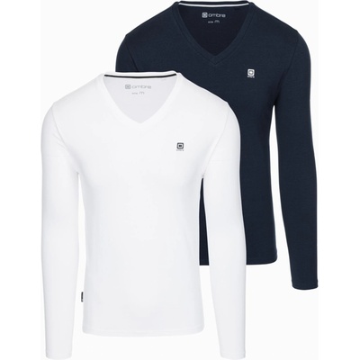 Ombre Clothing Комплект мъжки дълги ръкави SLIM FIT с V-образно деколте и лого 2 бр - микс бяло/синьо V1 Z103 Ombre Clothing Ombre Clothing | Byal | МЪЖЕ | S