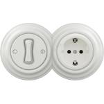 Reblig - Ретро еднополюсен ключ №1 и SCHUKO розетка 230V с бяла керамична рамка (RG0008E)