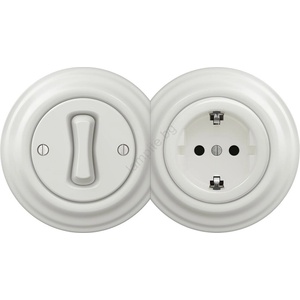 Reblig - Ретро еднополюсен ключ №1 и SCHUKO розетка 230V с бяла керамична рамка (RG0008E)