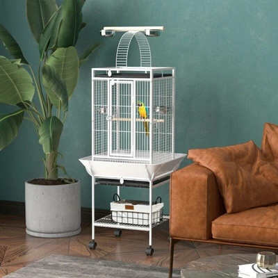 PawHut Klec pro papoušky se 3 dvířky 62,5 x 62,5 x 156 cm bílá