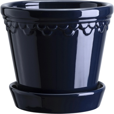 Bergs Potter Københavner саксия с подложка, 10 см, сапфирено синя, глазирана (KCSB10S)