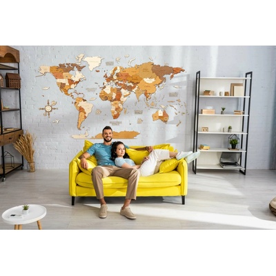Nástenná drevená mapa sveta MEGA - Traveler - 300 x 150 cm