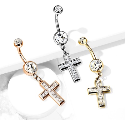 Šperky eshop ocelový piercing do břicha květina se skleněnými okvětními lístky střed ze zirkonů duhové odlesky Z05.01 zlatá
