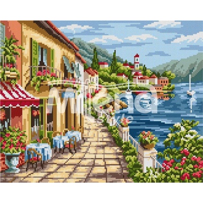 Milena Style Средиземноморски пейзаж - Печатана Aida 14 ct с конци Ariadna