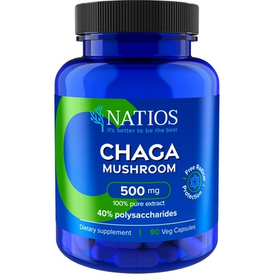 Natios Chaga Extract, 500 mg, 40% polysaccharides, 90 veganských kapslí